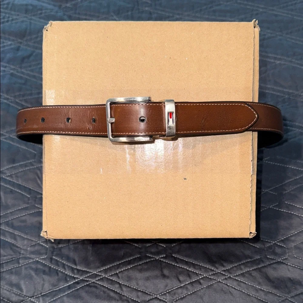 Tommy Hilfiger Tan Youth Leather Belt with Silver Buckle